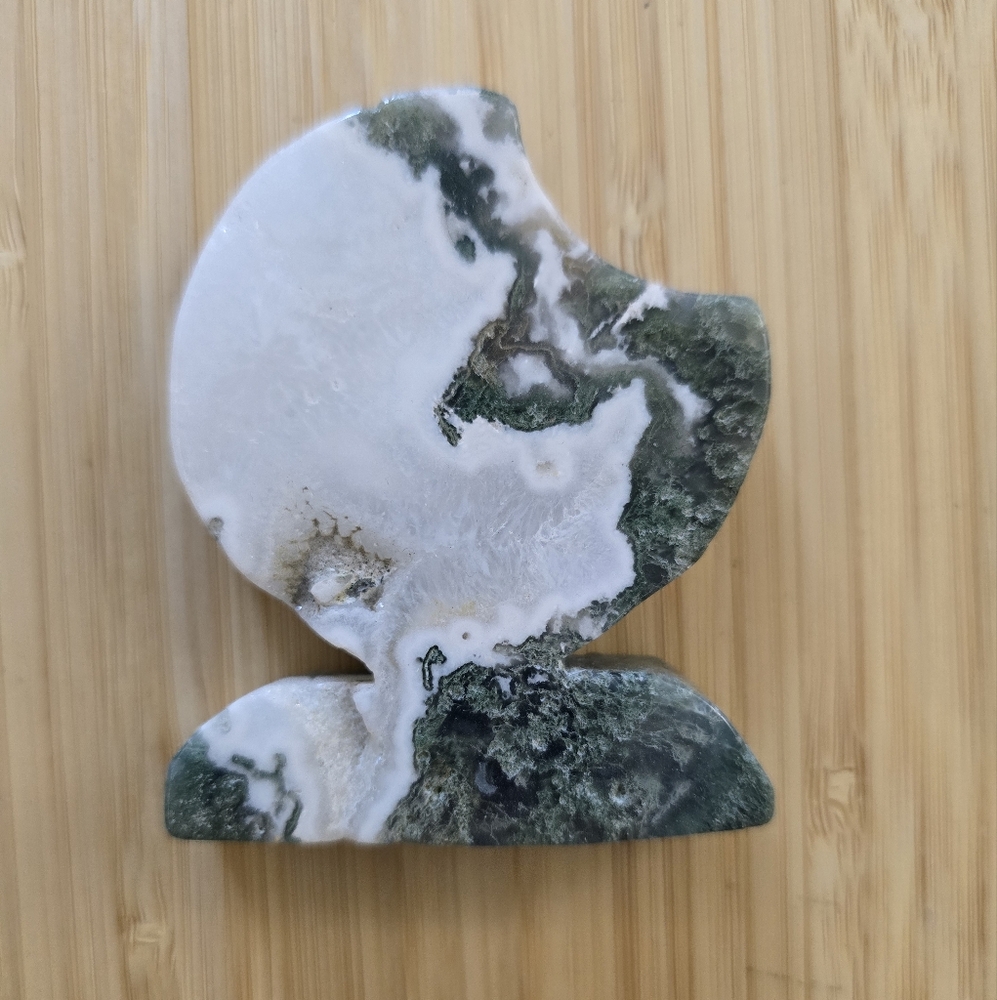 Moss Agate Moon Sculpture
